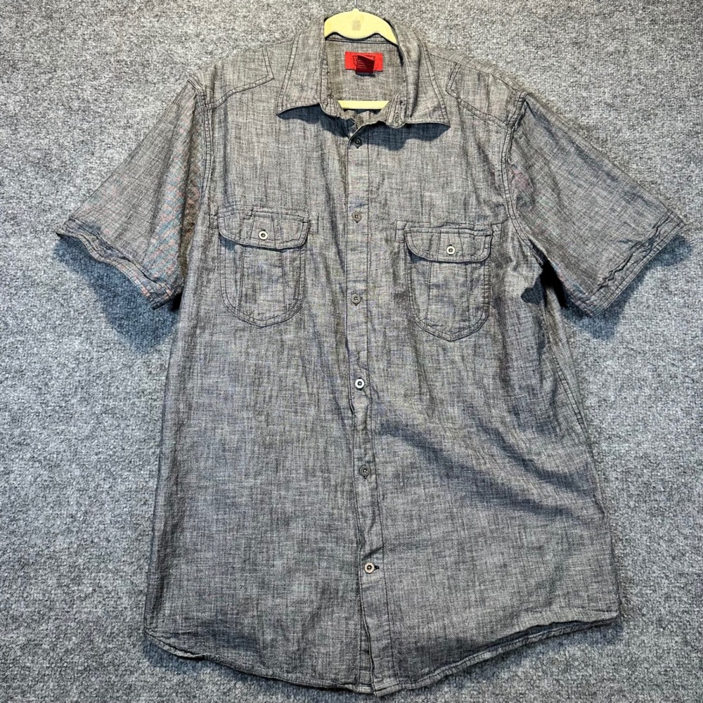 The Foundry Supply Co Button Down Men XLT Gray Casual Workwear Chambray Shirt